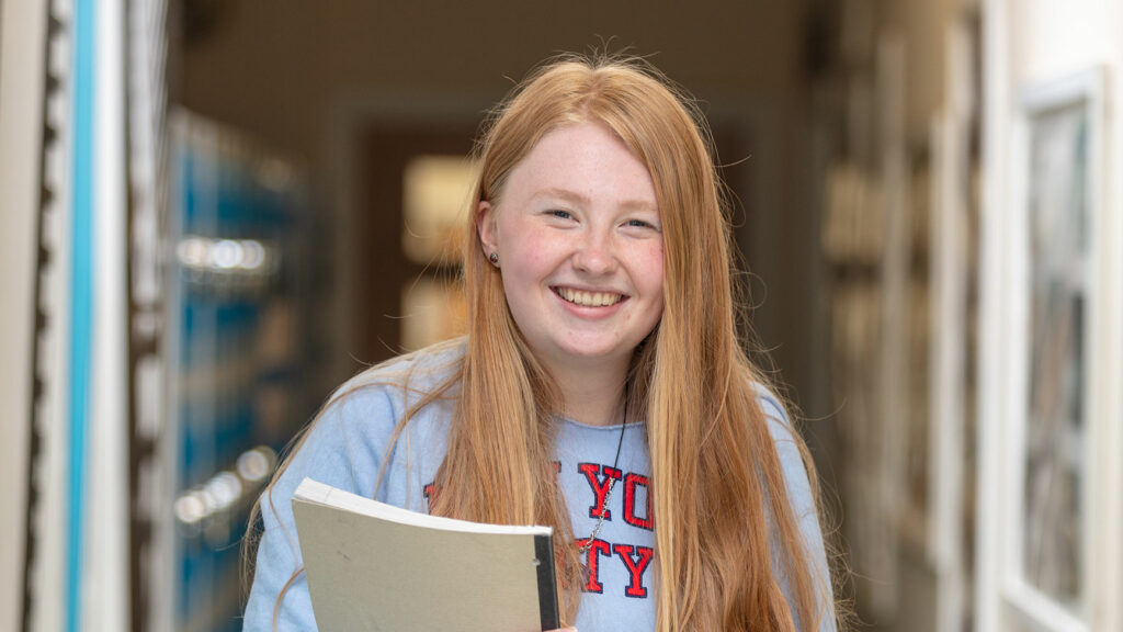 English Literature and Language student in corridor